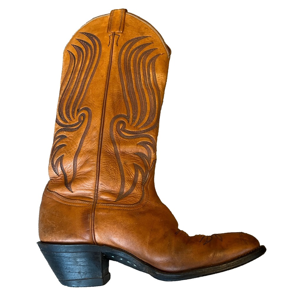 VTG Tony Lama Cowboy Boots 6447 Brown‎ Leather Cuban Heel J Toe Mens 8.5 D